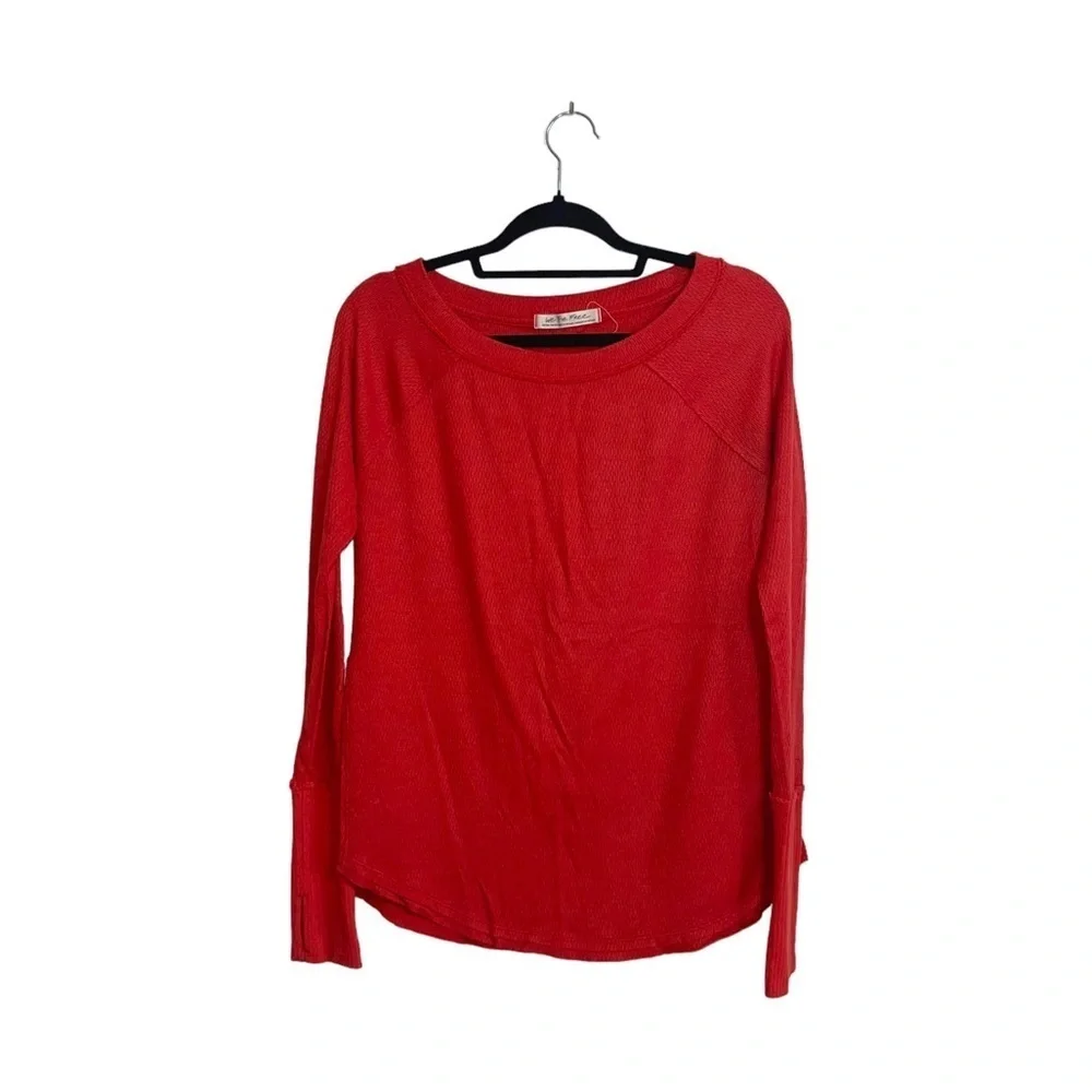 Free People We The Free Waffle Knit Tunic Top Solid Red Oversized Xsmall Women’s